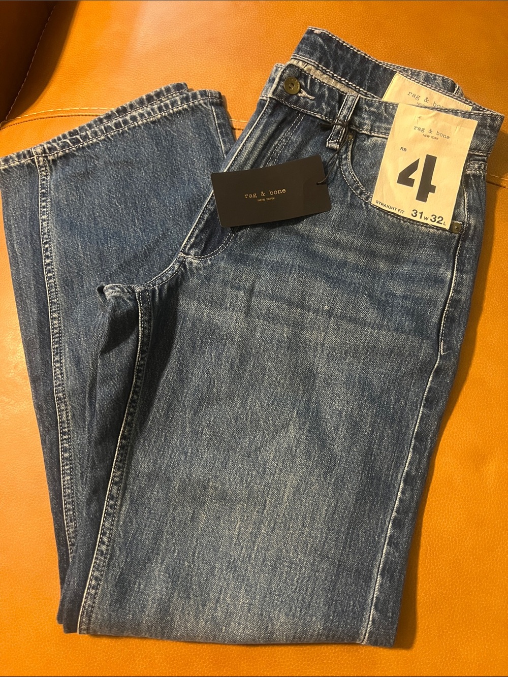 rag & bone Straight Leg Jeans in Deep Blue Denim - Picture 1 of 6